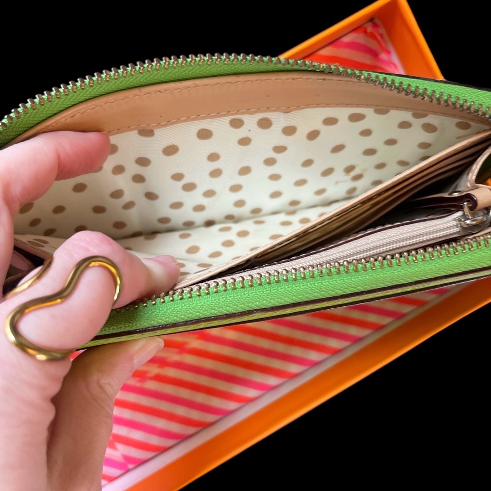 Kate Spade Neon Lime Green Zip Wallet & Neon Pink, Orange and Gold KS Box - Picture 12 of 16